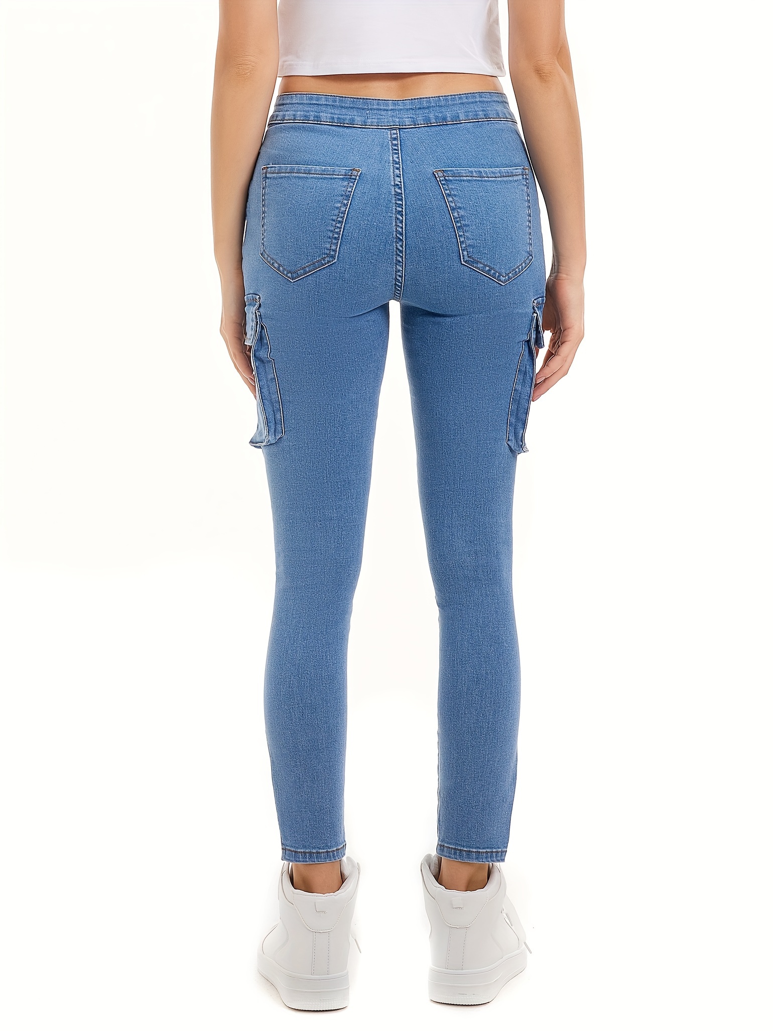 Jeans for Women Zipper Fly Flap Pocket Boyfriend Jeans Jeans for Women  (Color : White, Size : X-Large)
