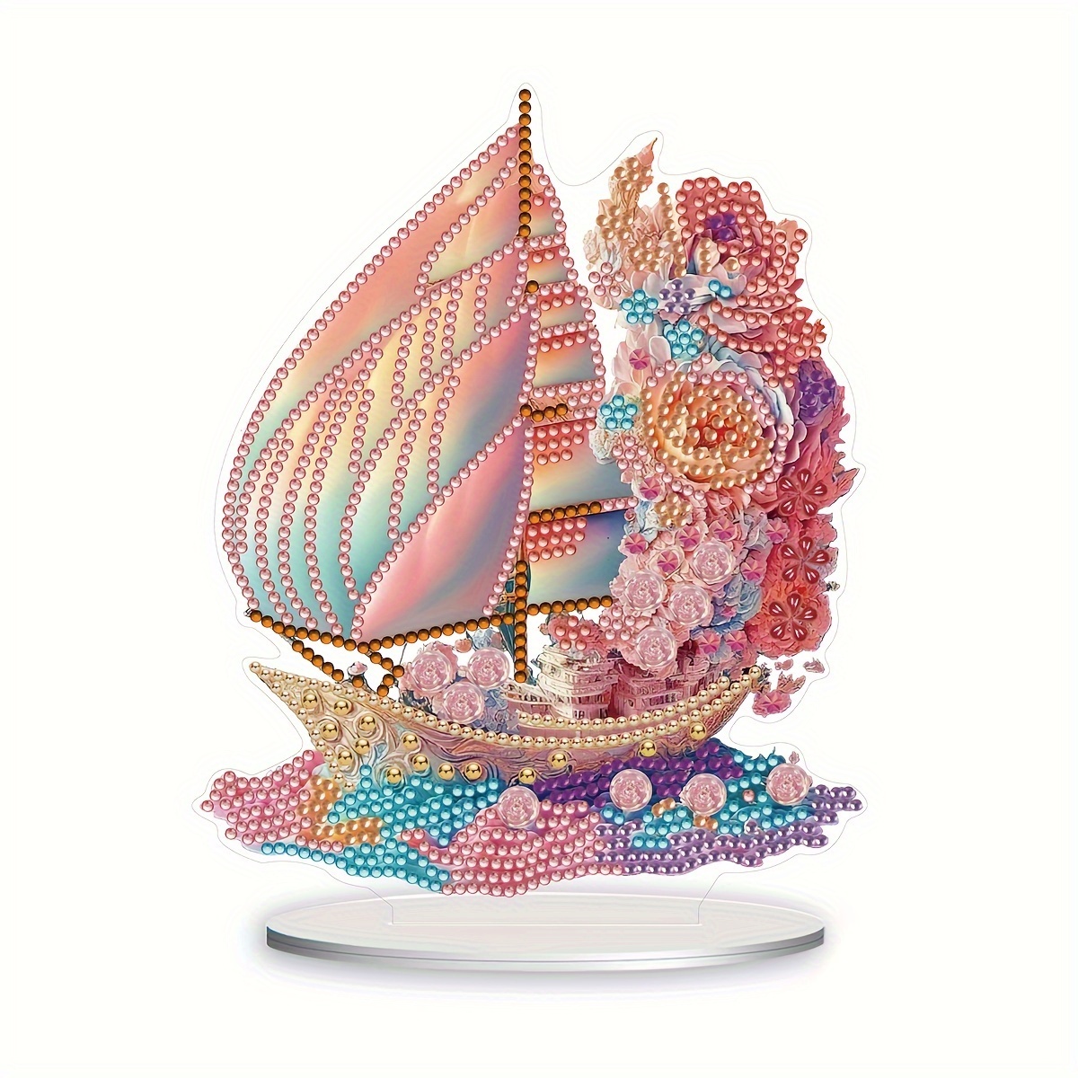 

Sailboat Pattern Desktop Decoration Ornaments, Diy 5d Shaped Crystal Diamond Painting Ornaments, Mosaic Making Crafts, Suitable For Home And Office Desktop Three-dimensional Decoration Art