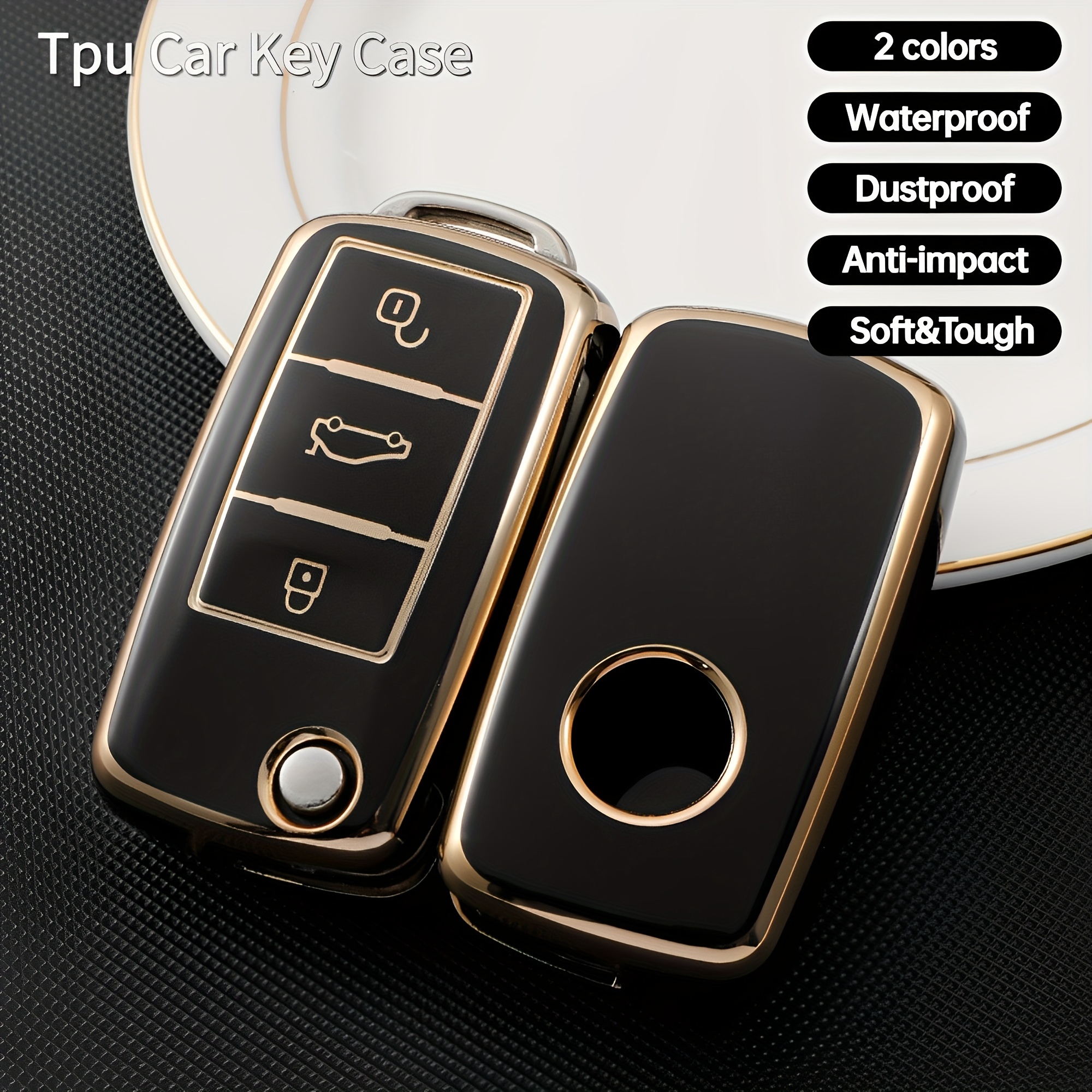 Pu Leather Car Key Case Cover Fob Protector Vw - Temu