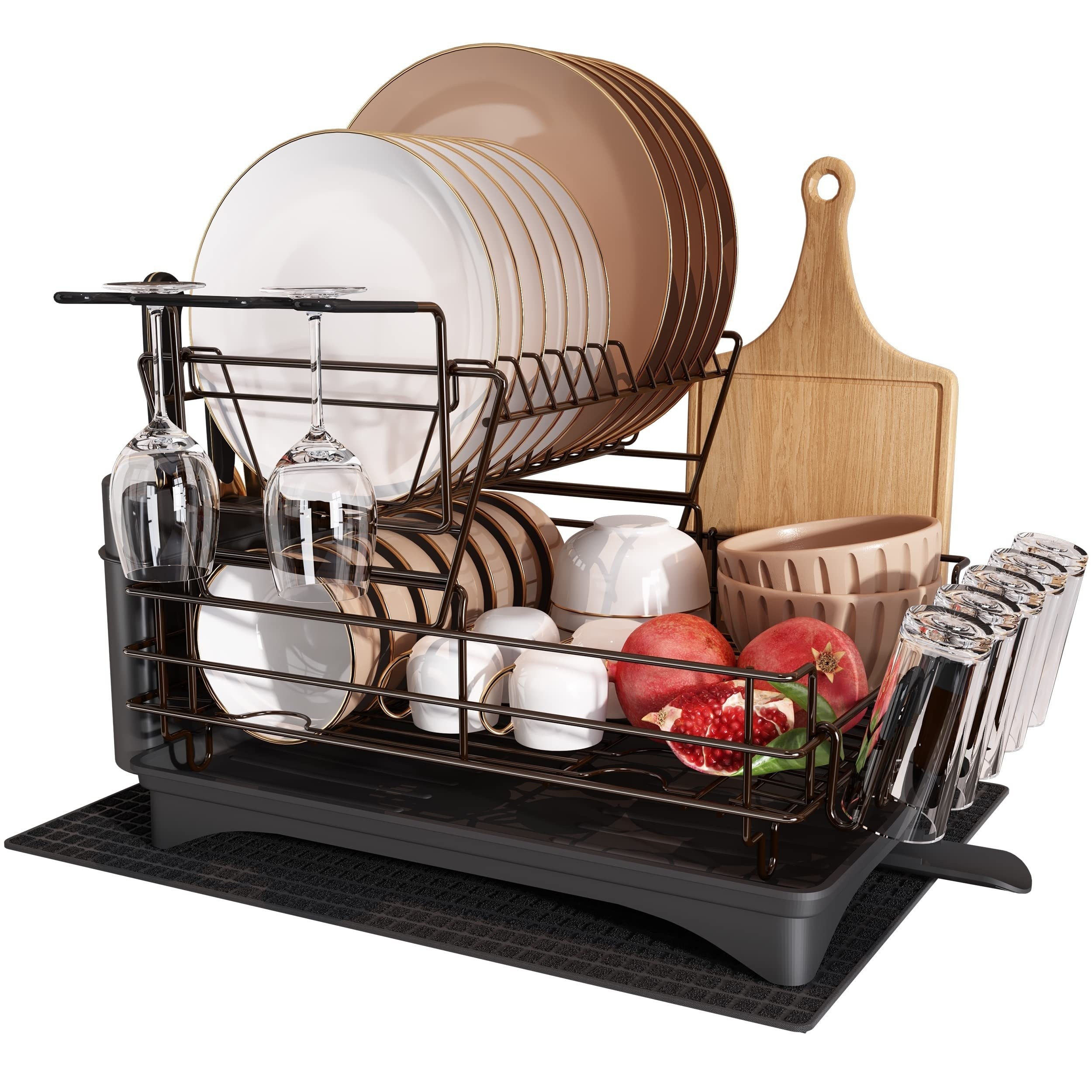 Large Dish Rack Set, 2 Tier Stainless Steel With Extended Lip on the  Drainboard