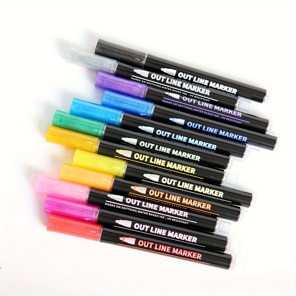 Shimmer Outline Markers Super Squiggles,double Line Metallic Pen  Set,self-outline Doodle Marker For Painting Gift