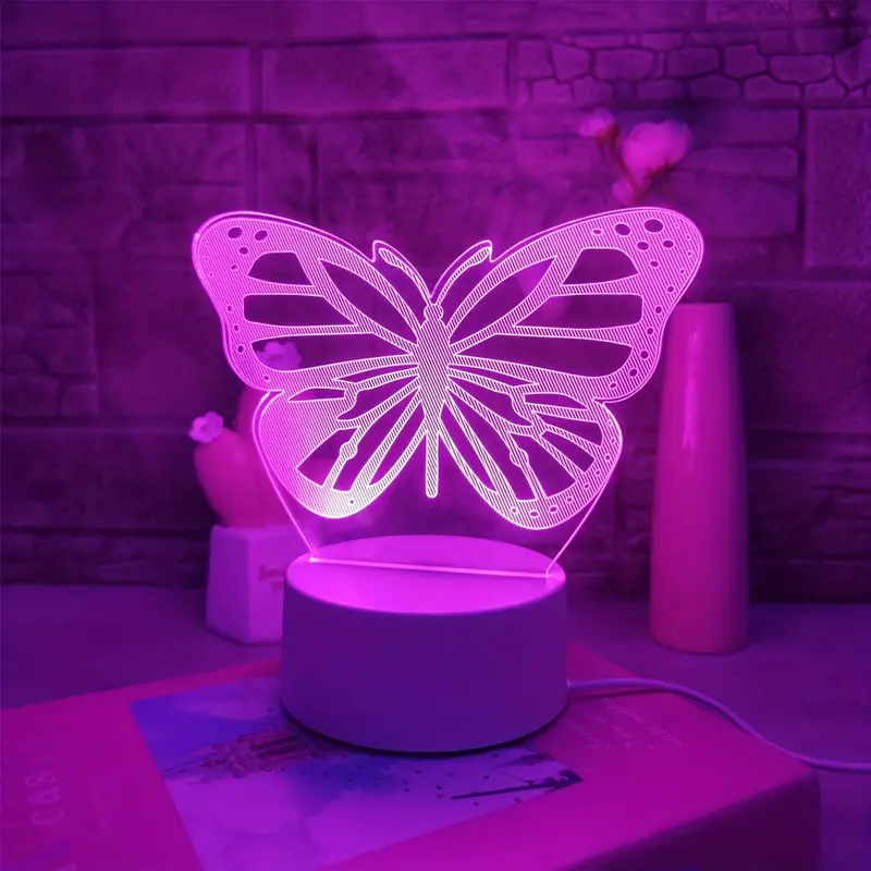 1pc Lumière De Nuit Papillon Rose 3D Lumière Cadeau Chambre - Temu France