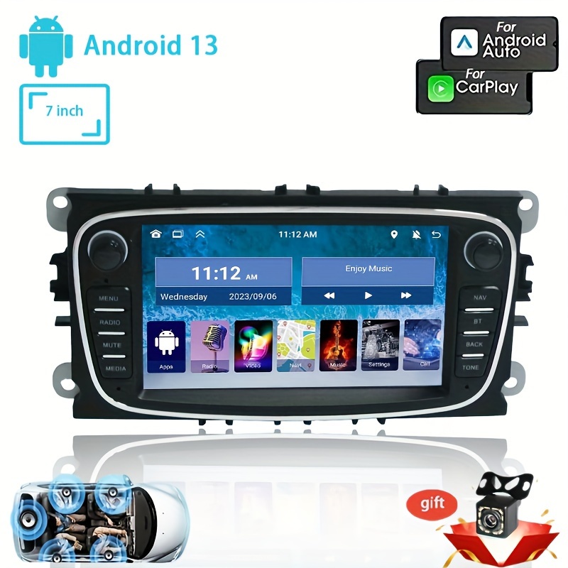 Pantalla táctil de 9 pulgadas Android estéreo universal de doble DIN radio  de coche inalámbrico Carplay y Android Auto navegación GPS