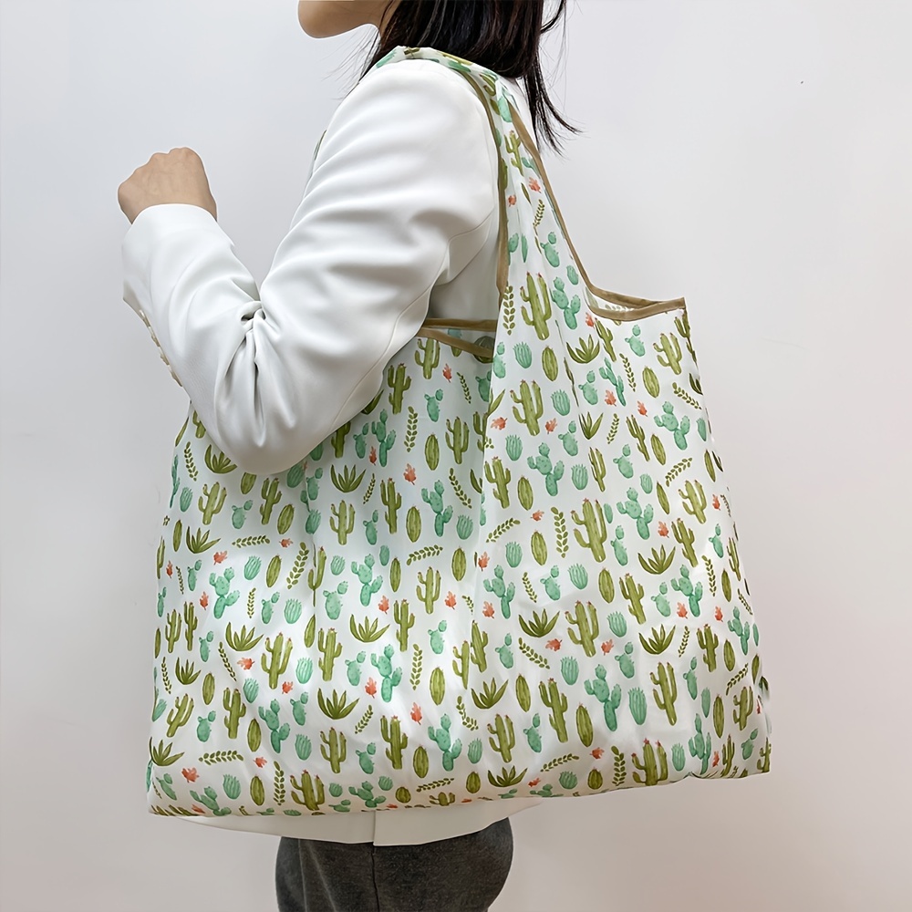 Allover Cactus Print Reusable Shopping Bags with Foldable Large Capacity