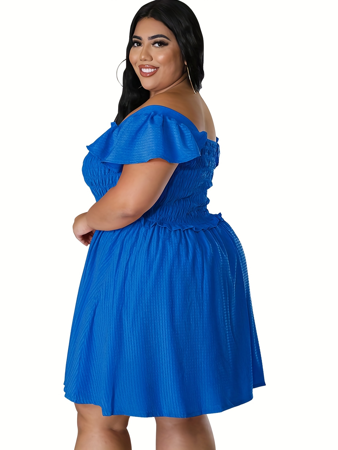 Ruffle Trim Off Shoulder Blue Dress – OWN YOUR ELEGANCE