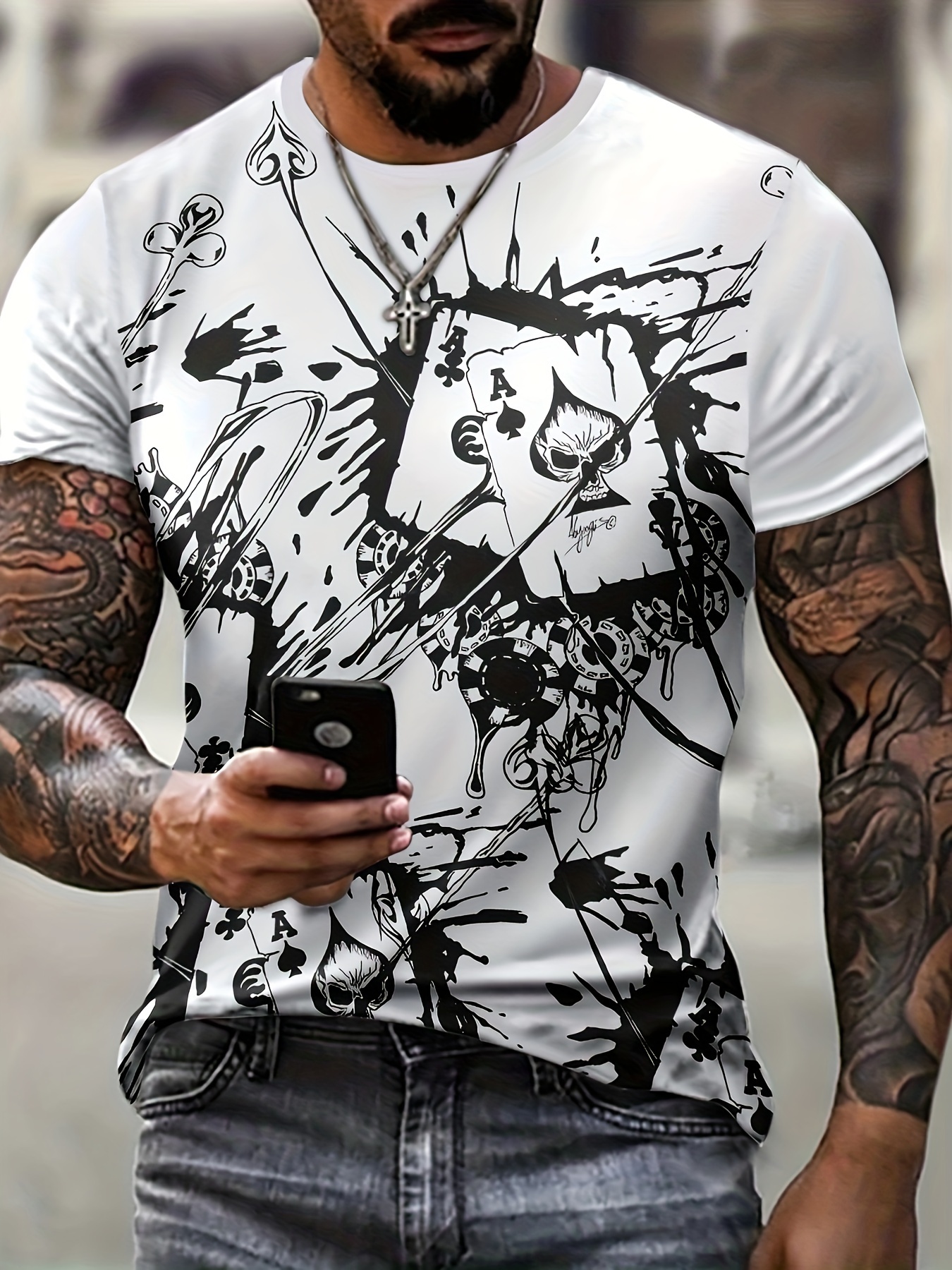 Casual T-Shirt Uomo Stampa Poker Motivo Manica Corta Basic T-Shirt Slim Fit  Moda Shirt Uomo Estate Classica Girocollo T-Shirt Uomo Strada Stile Righe  Shirt Uomo A-001 S : .it: Moda