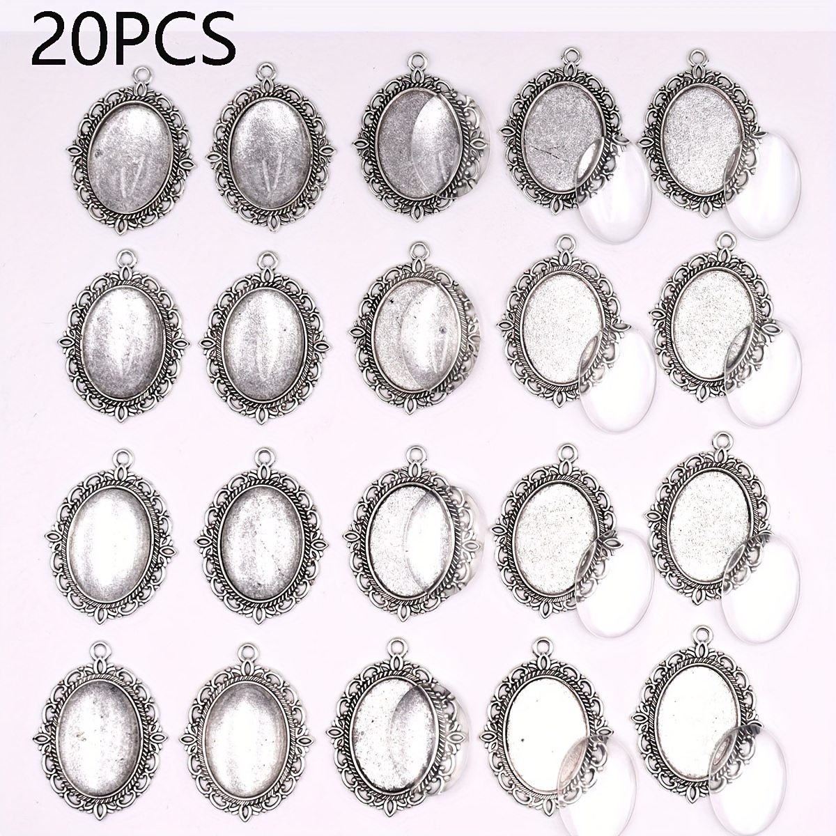 TEMU 20 piezas de almohadillas con transparente y parches de vidrio para hacer joyería DIY, tamaño 1.8*2.5 cm