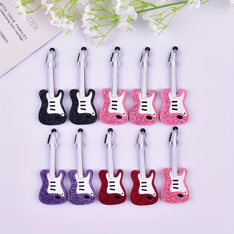 

10pcs Vibrant Glitter Electric Guitar Acrylic Charms, Diy Pendants For Earrings & Necklaces - ' Accessories, Guitar Accessories