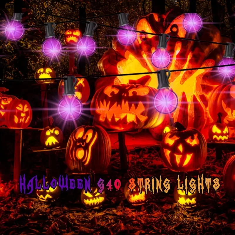 1 pack g40 led halloween purple string lights 50ft outdoor string lights waterproof ul listed hanging lights with 25 shatterproof bulbs extra 2 bulbs for backyard porch balcony halloween carnival decoration halloween decorations details 3