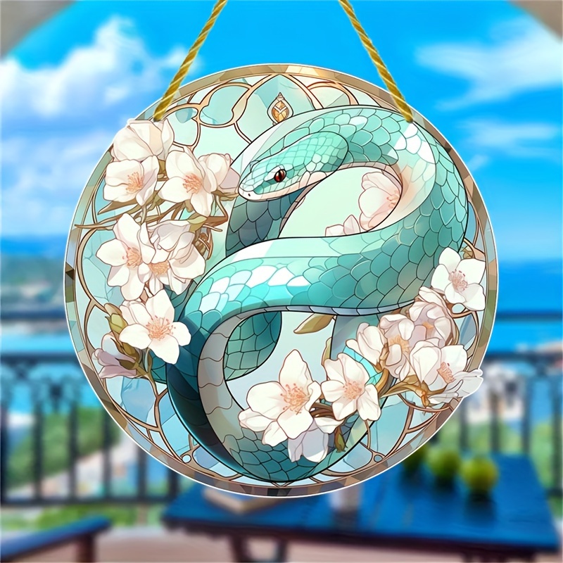 Cyan Snake Stained Glass Exterior Snake Sign Round Glazed - Temu