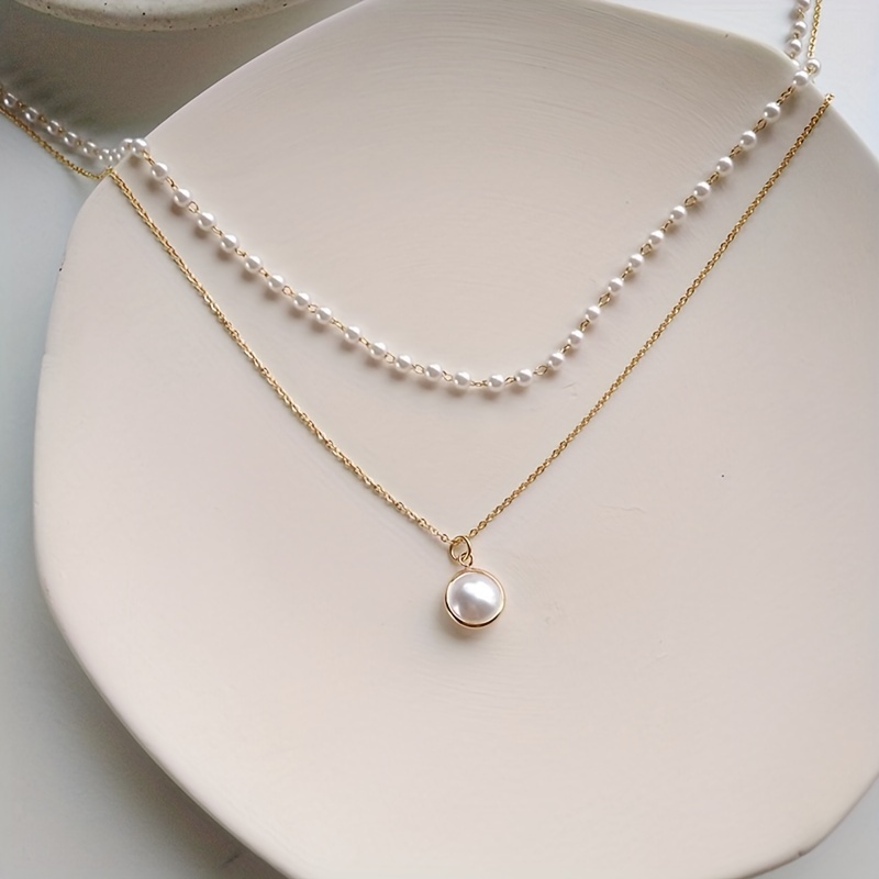 Three Layers Faux Pearl Necklace Fine Design Female - Temu