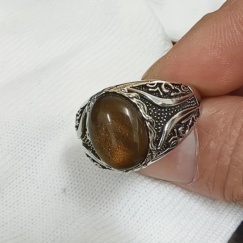 Vintage Men's Tiger Eye Gemstone Ring, Unique Design