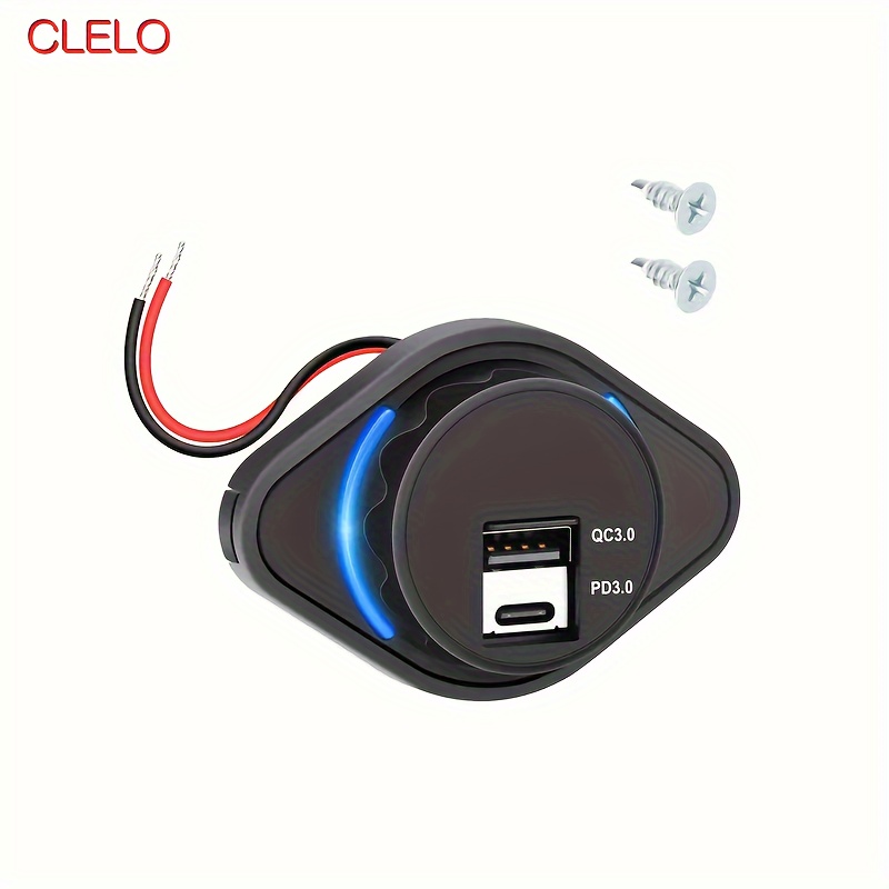 CLELO 12V USB C Outlet Socket Dual PD3.0 QC3.0 24W 24V Car USB Ports  Waterproof Type C USB Power Outlet for RV Marine Motorcycle Boat Golf Cart