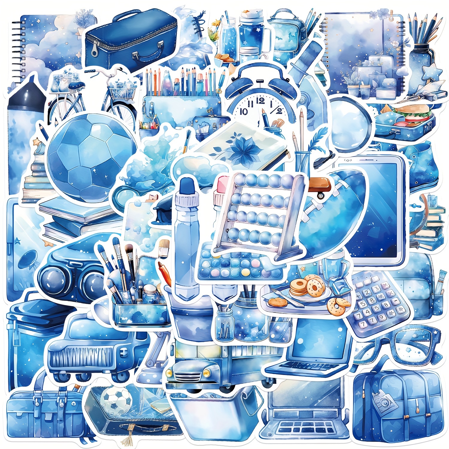 New Aesthetic Blue Doodle Waterproof Stickers Diy Creative - Temu