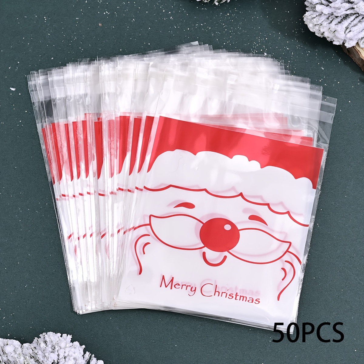 50pcs Printed Christmas Letters Santa Claus Pattern Gift Bags Jewelry Storage Packaging Bags Storage Bags