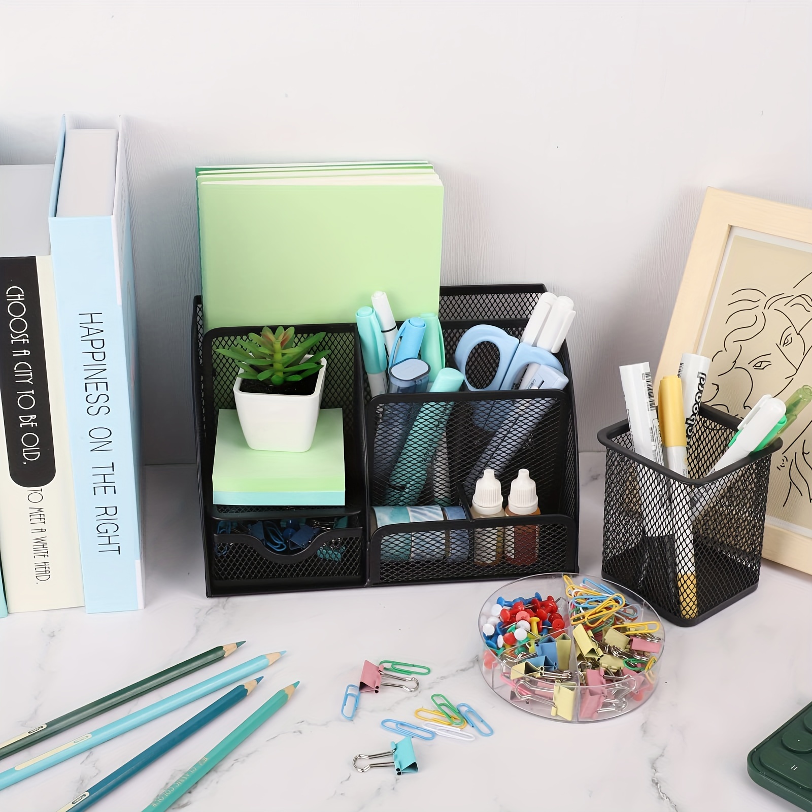 Kit de suministros de oficina de 123 piezas con organizadores de  escritorio, juego de papelería de oficina, mini kit de suministros de  oficina incluye