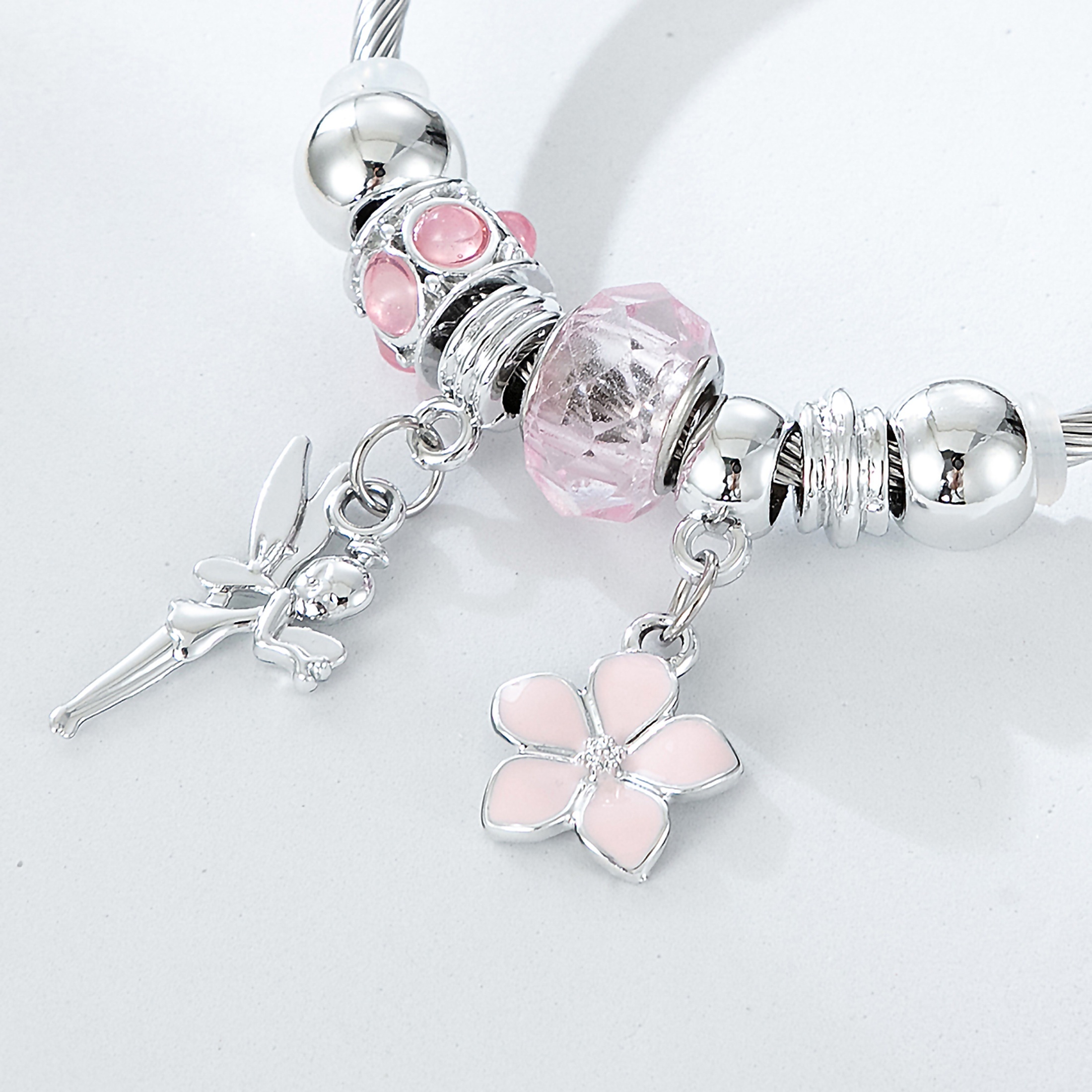 Pink Flower Charm Bracelet