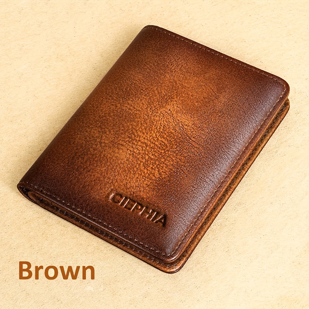 Genuine Leather Wallet For Men Rfid Blocking Vintage Slim Short Bifold  Wallet With Id Card Window Business Card Holder Money Bag Gifts For Men -  Temu