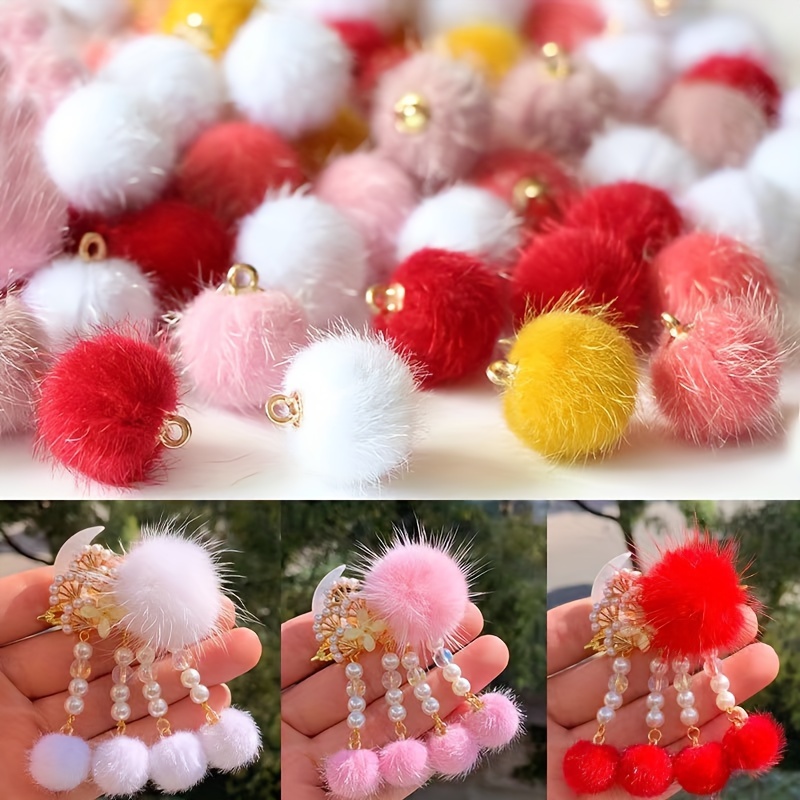 Pom Poms for Hats, 6PCS 4 Inch Faux Pom Pom Balls Fluffy Pompoms for Crafts  with Elastic Loop 3 Colors for Keychains Scarves Gloves Bags Knitting
