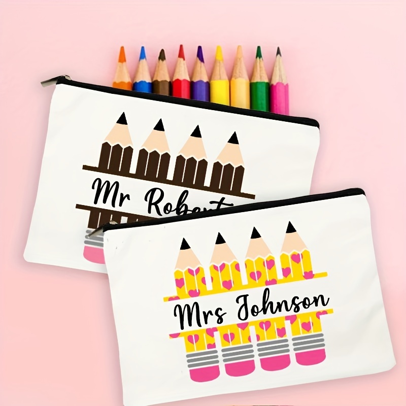 

1pc Teacher Gifts, Personalized Teacher Name Zipper Makeup Bags, Student Back To School Pencil Bag, Travel Wash Storage Pouch Classroom Bag