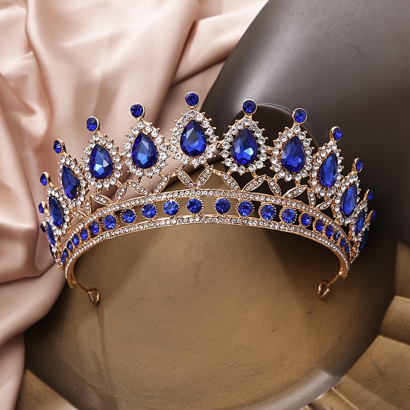 Royal Blue Sapphire Tiara Diadem Bridal Crystal Crown Pageant Prom