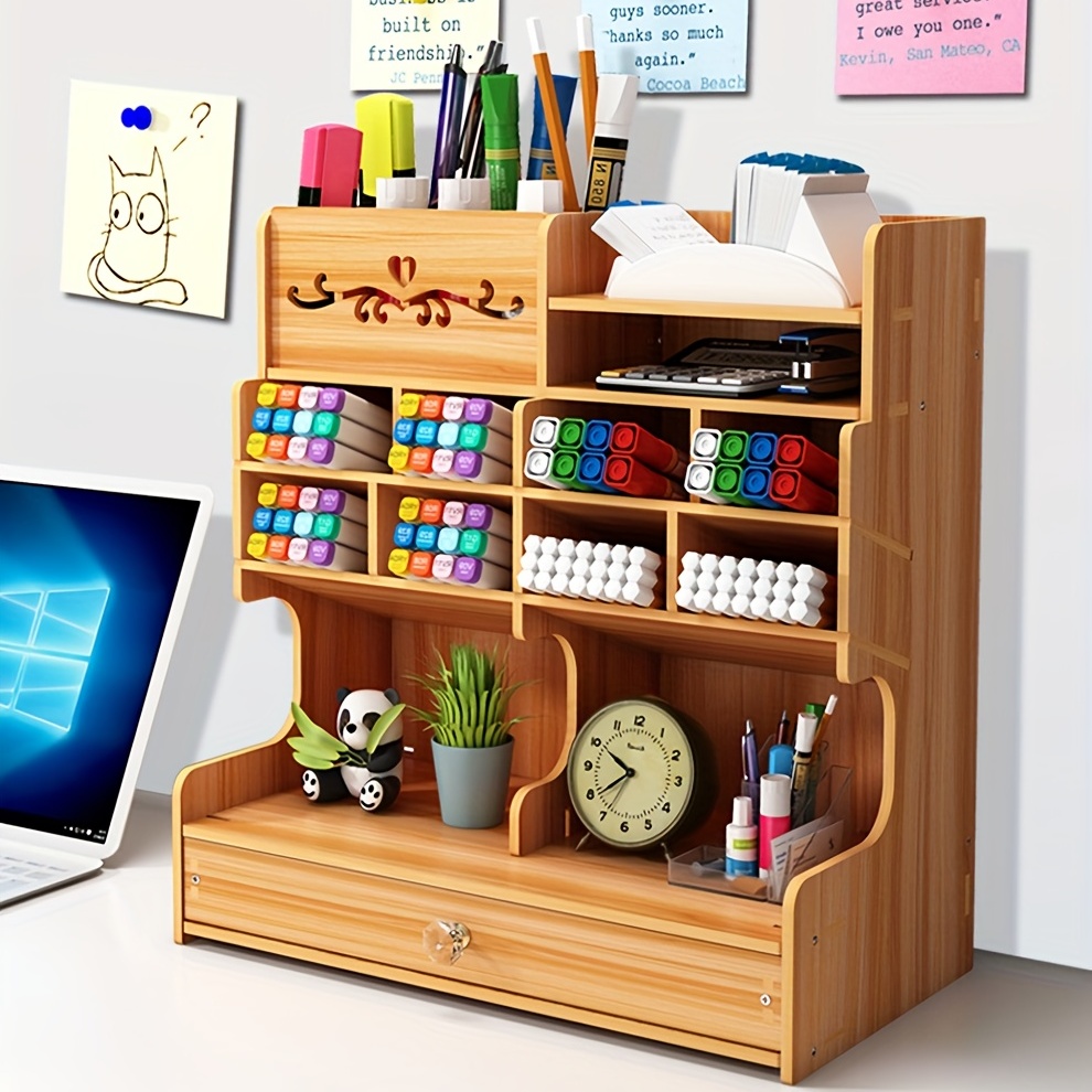 Diy Manual Assembly Wooden Desk Organizer Multi functional - Temu