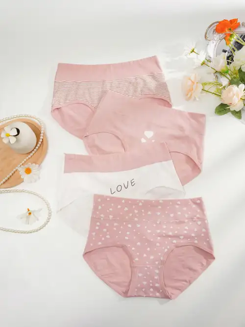 Heart Letter Print Cheeky Panties Comfy Breathable High - Temu