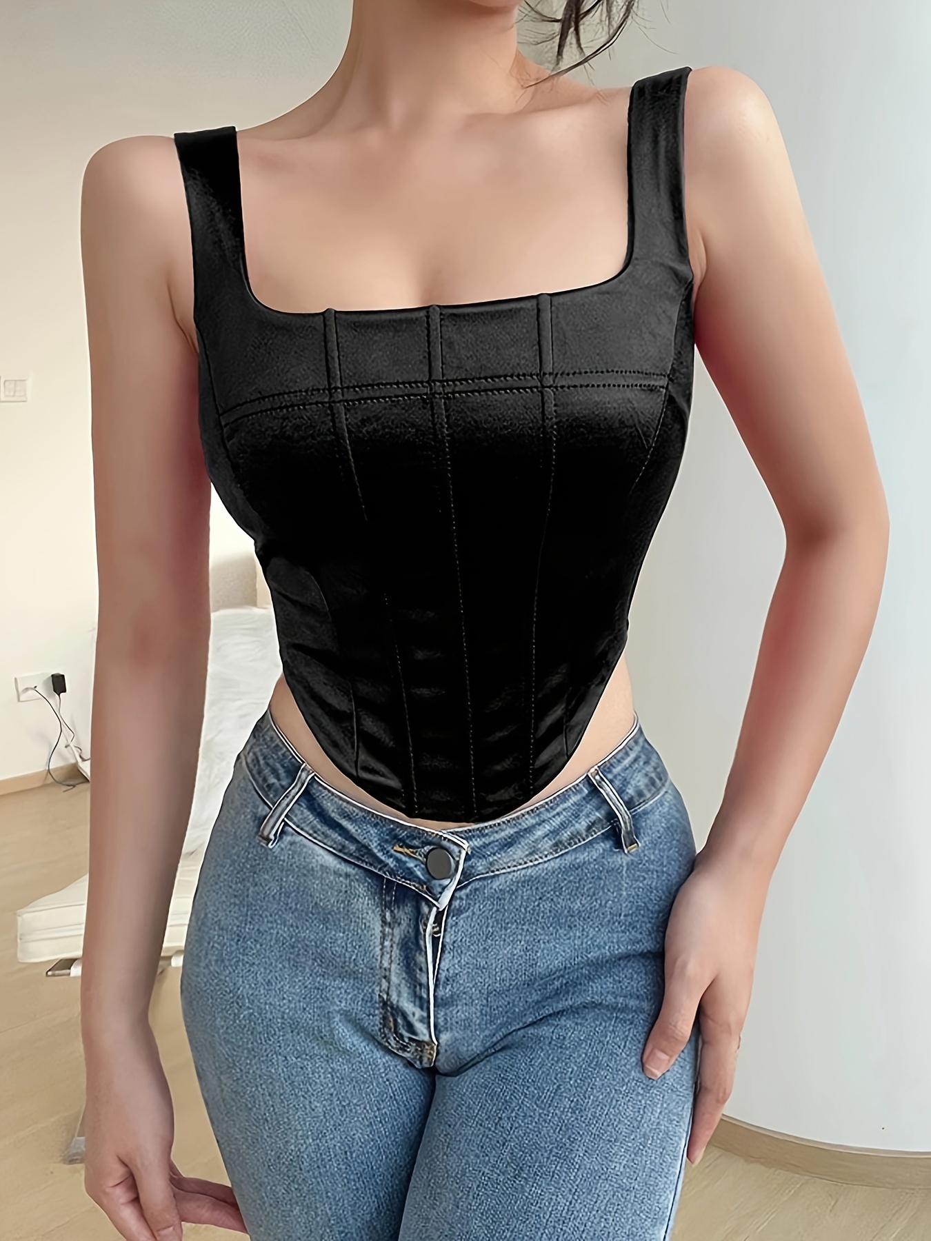Womens Tank Tops Pu Leather Solid Color Tube Corset Top - Temu Canada