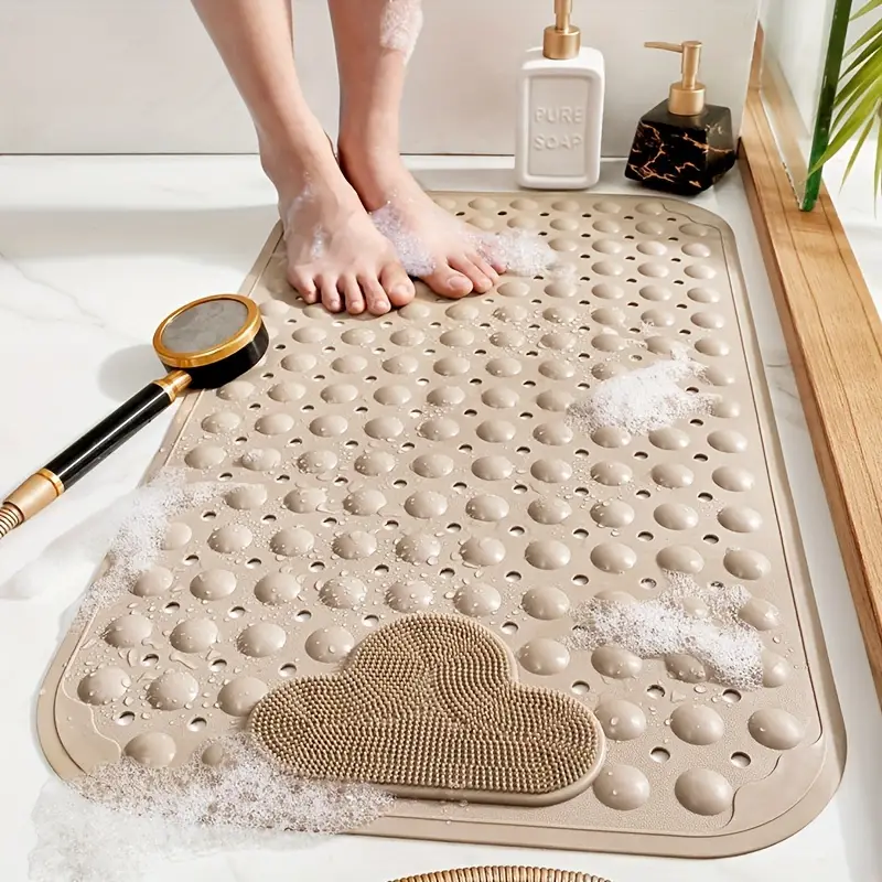 Extra Long Bathtub Mats, Non-slip Shower Mat With Suction Cups And Drain  Holes, Machine Washable Bathroom Mat,, Bathroom Accessories - Temu