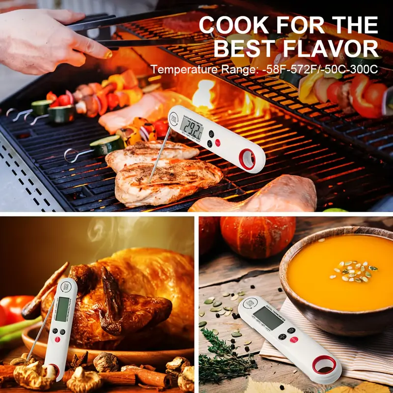 Digital Meat Thermometer 2-in-1 Grillthermometer Instant Read with Temperature Alarm, Large LCD Screen, Magnet, Food Thermometer Best for BBQ Grill