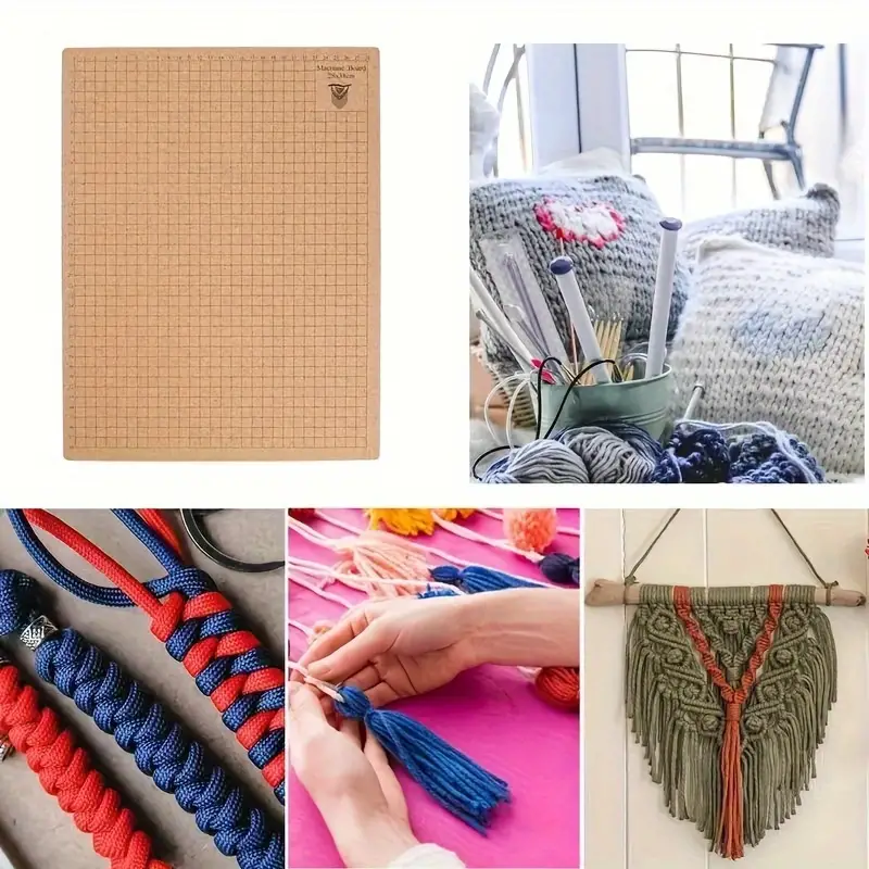 Macrame Board with Grids Double Sided Macrame Project Board with 50 T-pins  Reusable Macrame Cork Board Portable Lightweight 40×40cm