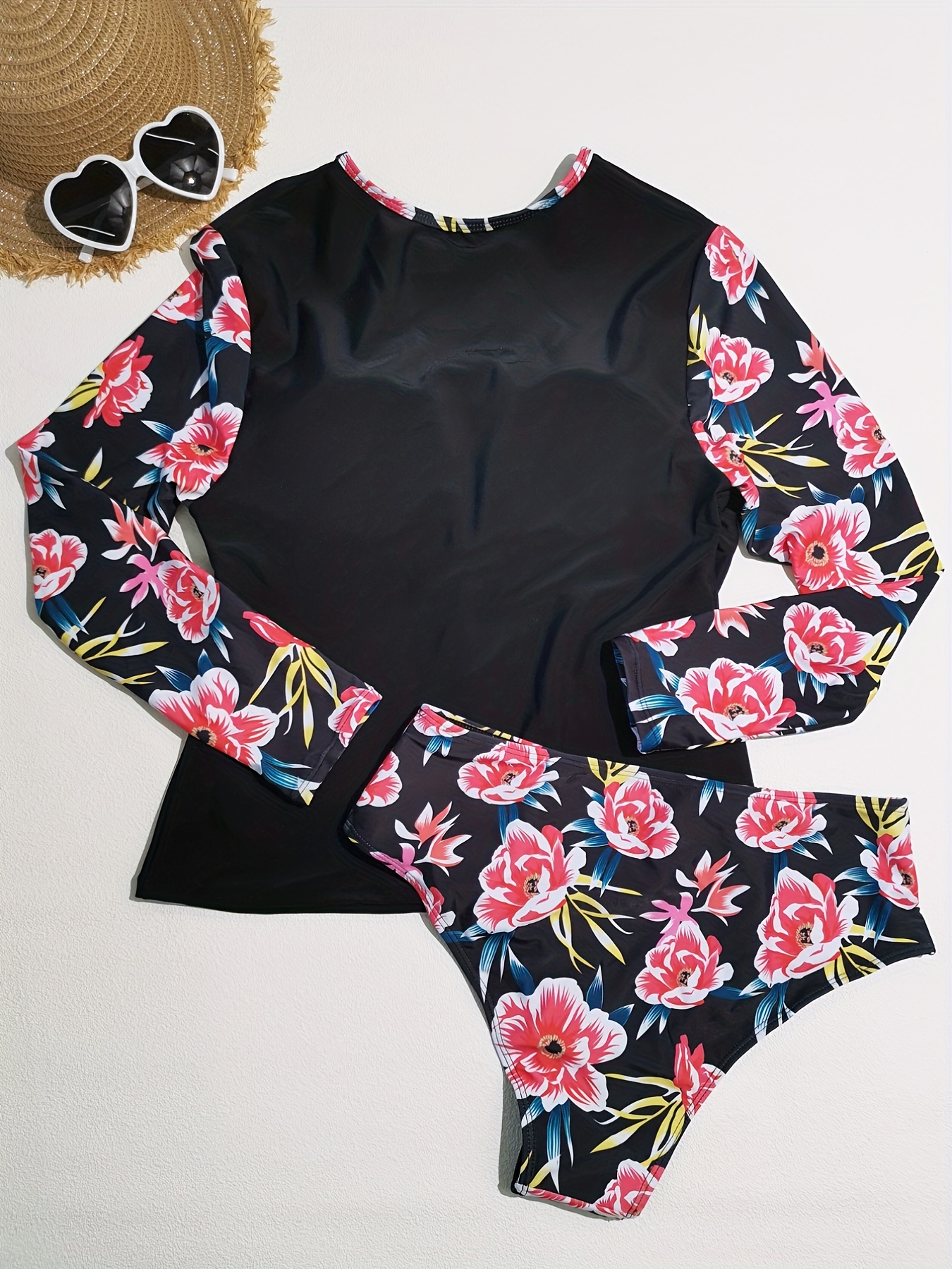 Plus Size Modest Swimsuit Set, Women's Plus Floral Print Layered Top &  Panty Swimsuit Two Piece Set