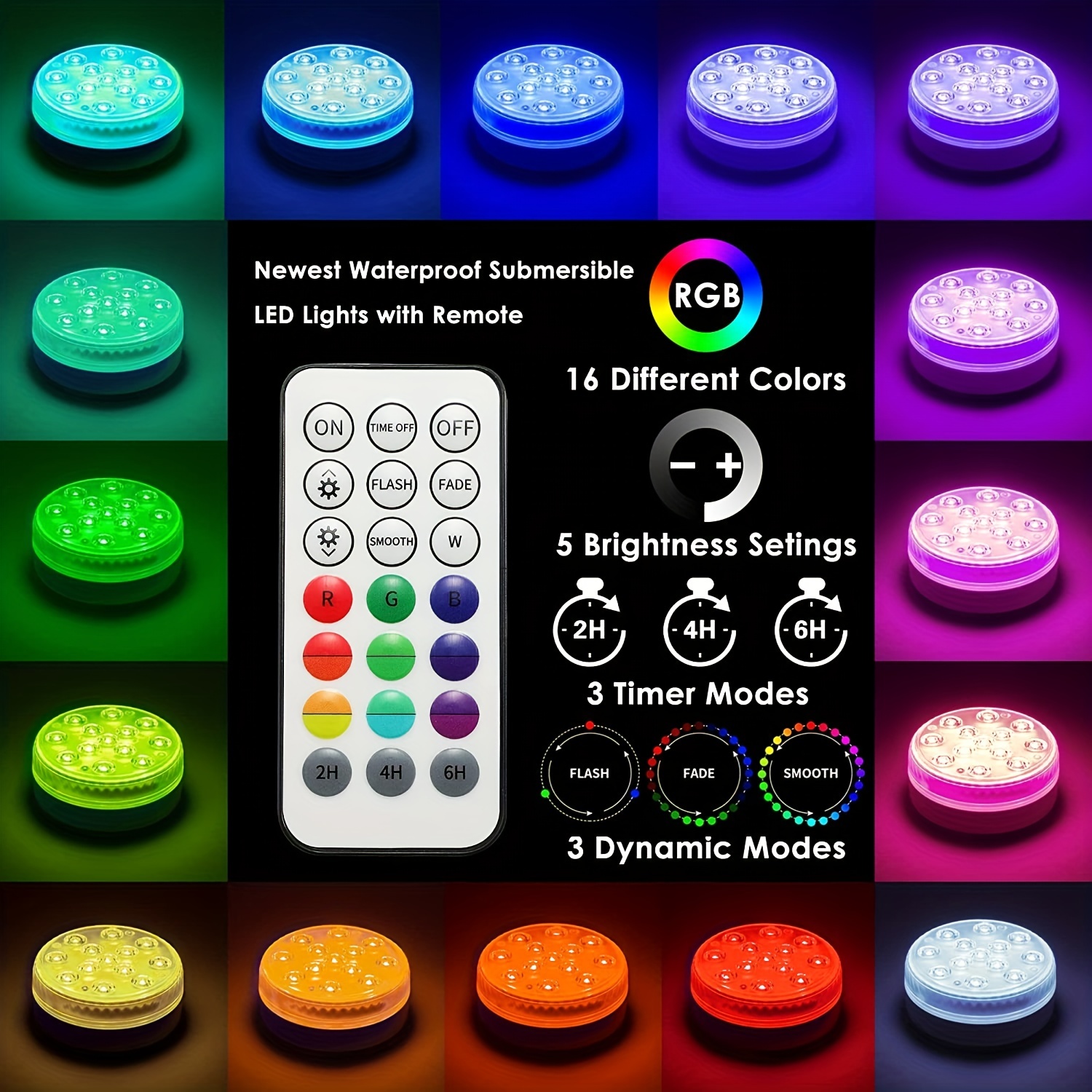 Led Submersible Light 10 Lights Waterproof Remote Control - Temu