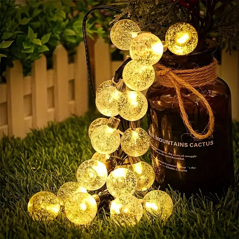 1pc solar powered 100led 50led 20led crystal ball bubble lamp indoor outdoor garden wedding decorative outdoor lighting solar water drop lamp crystal ball fairy lamp crystal globe solar string lights details 4