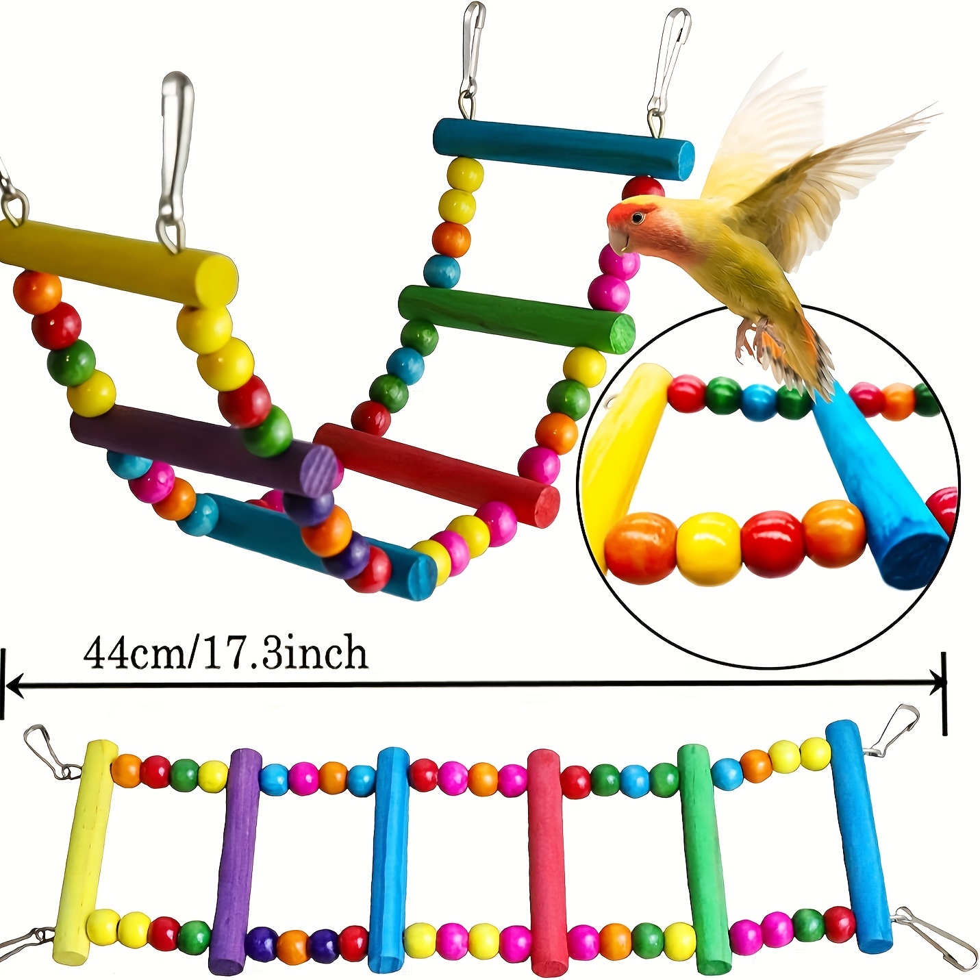 Colourful Wooden Bird Ladder Parrot Toy with Bells