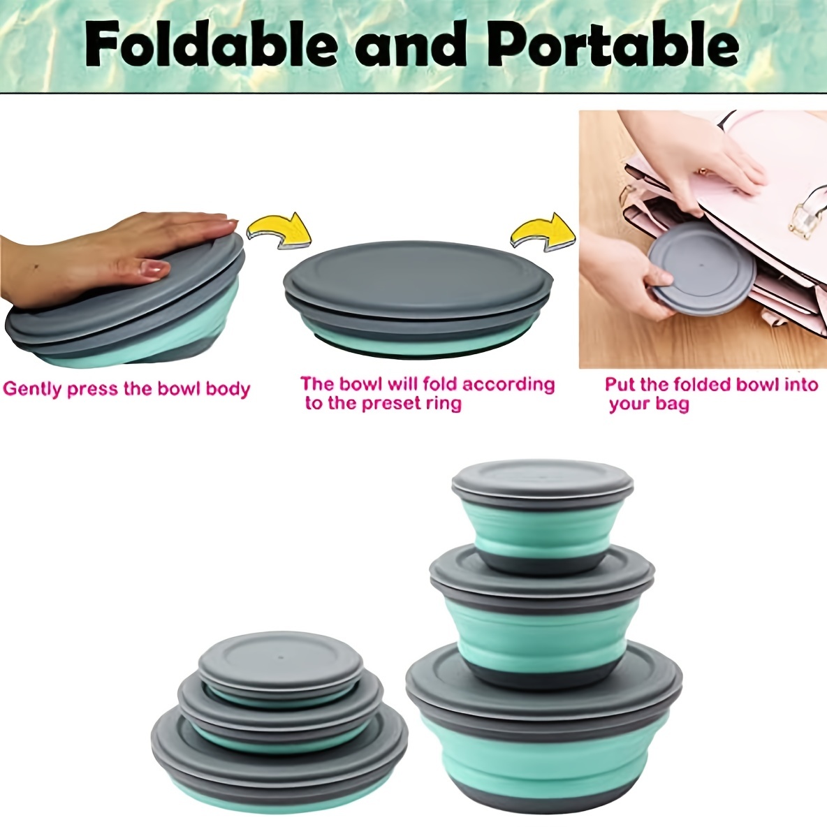 Collapsible Bowls With Lids For Camping Accessories Silicone - Temu