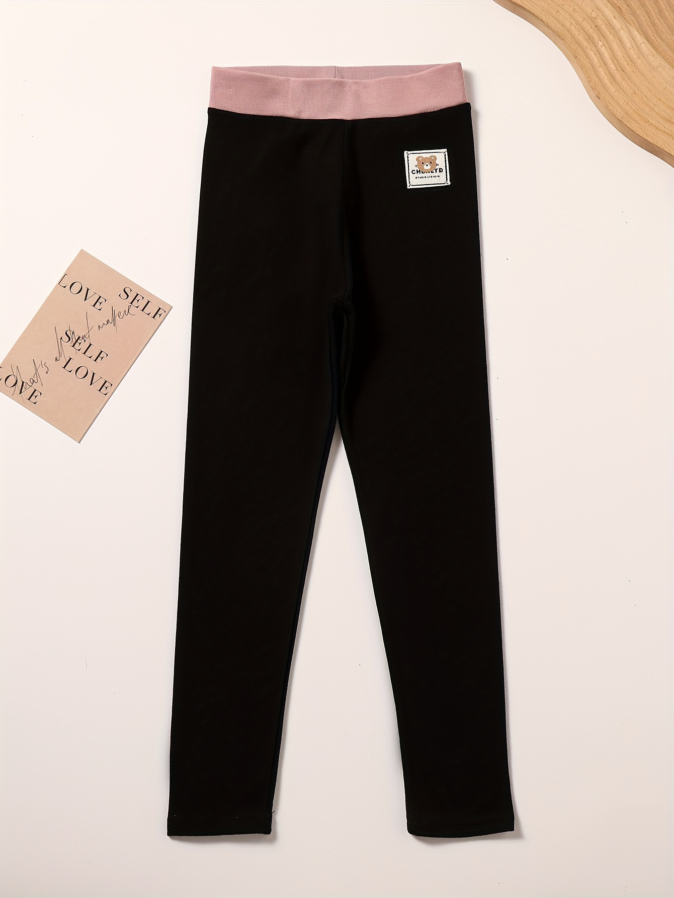 Girls Trendy Bear Print Warm Leggings Solid Pants Spring/ - Temu Canada