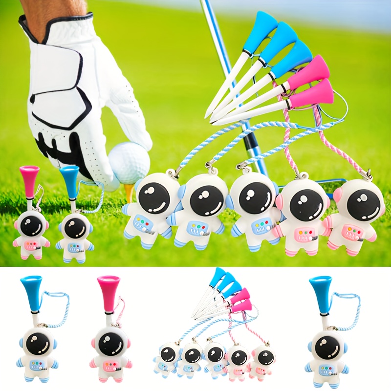 

1pc Golf Spike Plastic Ball Tee Spaceman Cartoon Pattern Rope Anti-lost Ball Seat Ball Holder Ornament Golf Tee