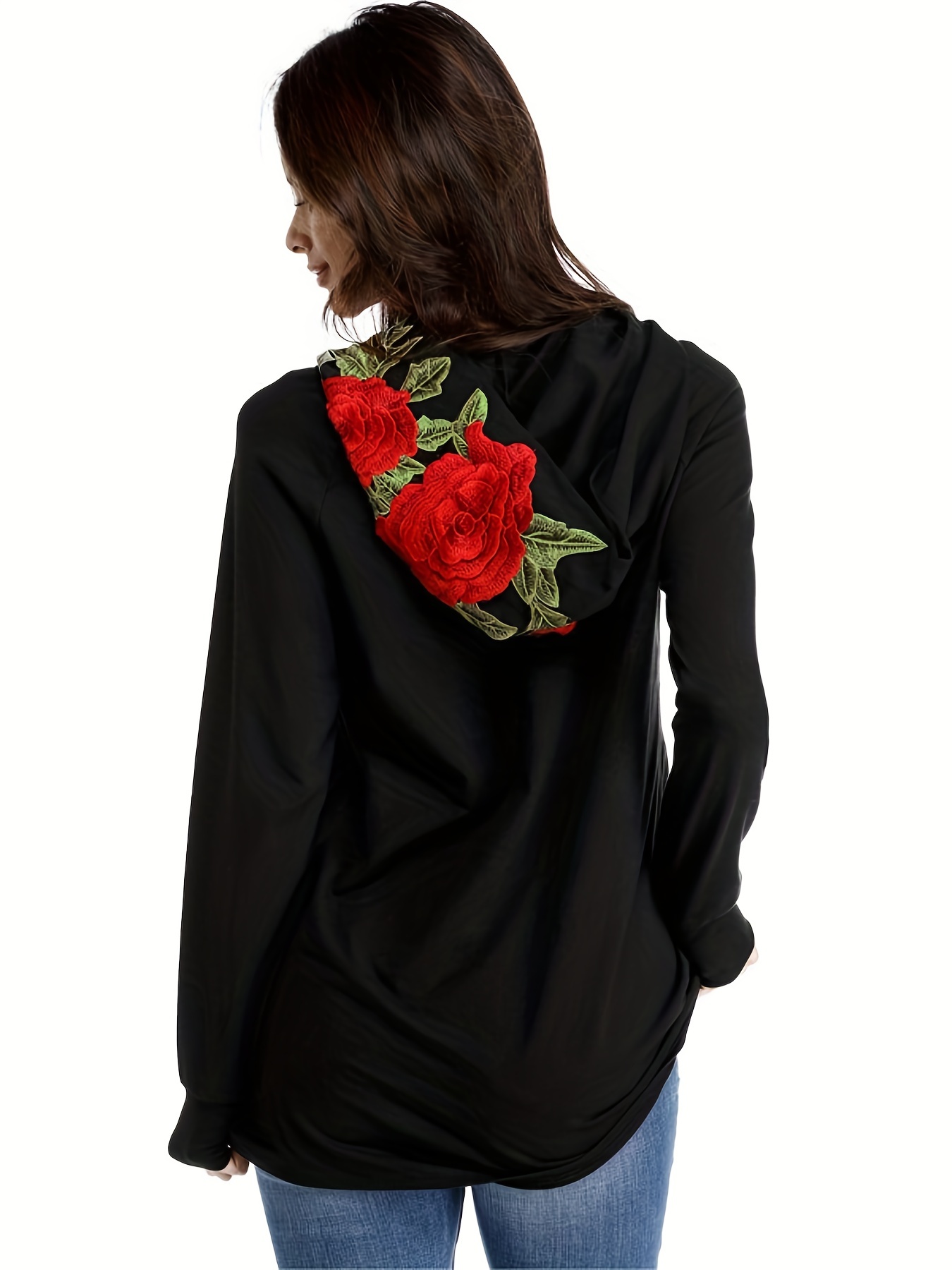 Embroidered rose clearance applique sleeve hoodie