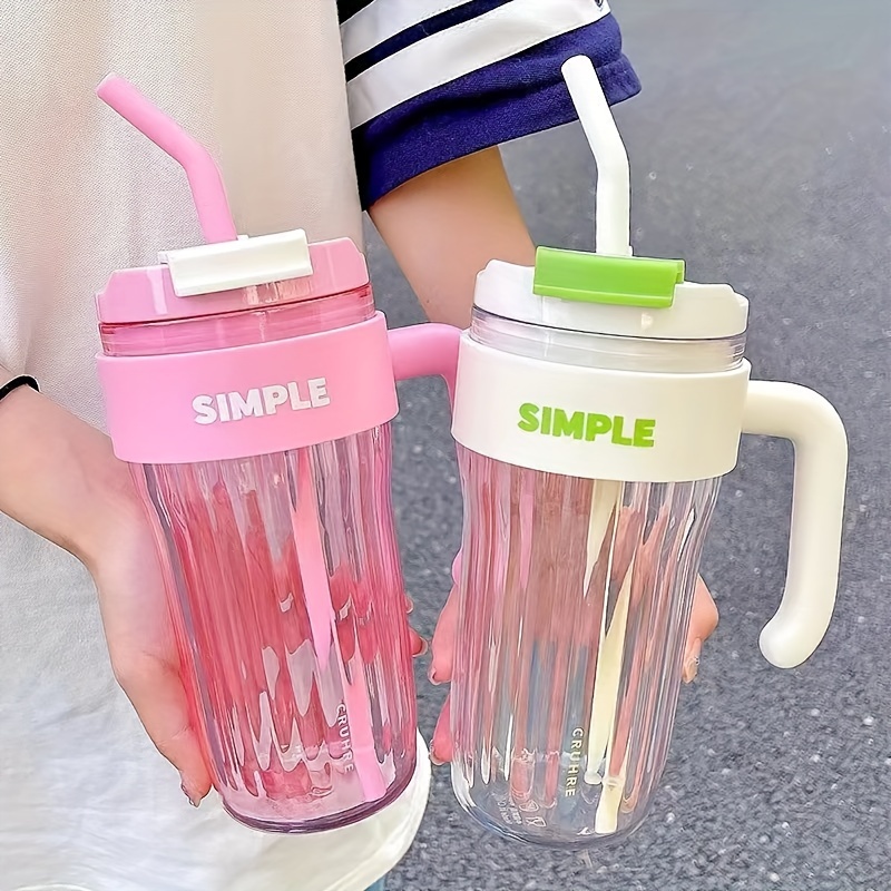 Creative Striped Straw Cup, Portable Plastic Water Bottle For Home