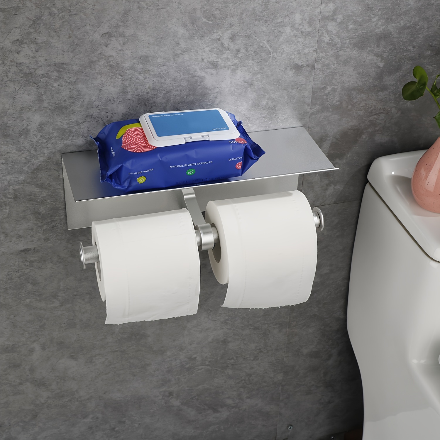 Soporte de papel higiénico de montaje en pared con estante para teléfono,  portarrollos de papel higiénico