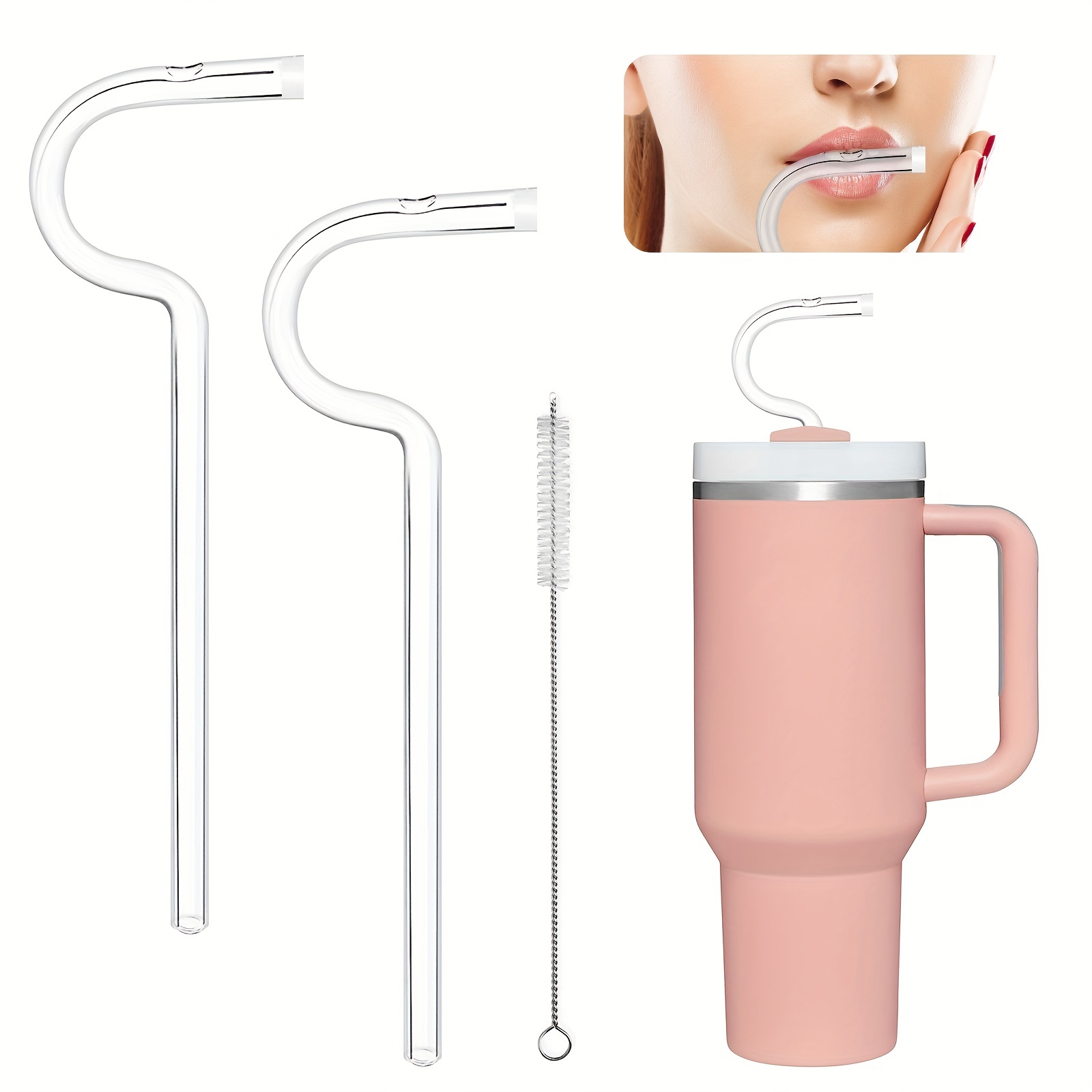 1pc Reusable Glass Drinking Straw, Flute Style Design, Anti Wrinkle Straw  With Cleaning Brush For Engaging Lips Horizontally