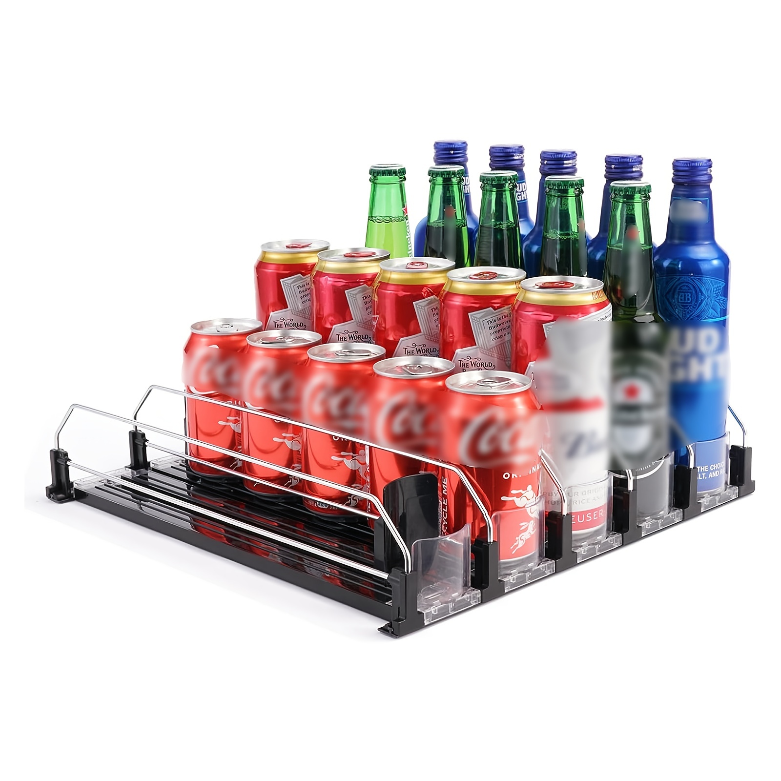  Dispensador de latas de soda para refrigerador de 3 filas,  organizador de latas de soda con deslizamiento automático - Organizador de  bebidas para nevera perfecto para refrescos, cerveza y otras bebidas