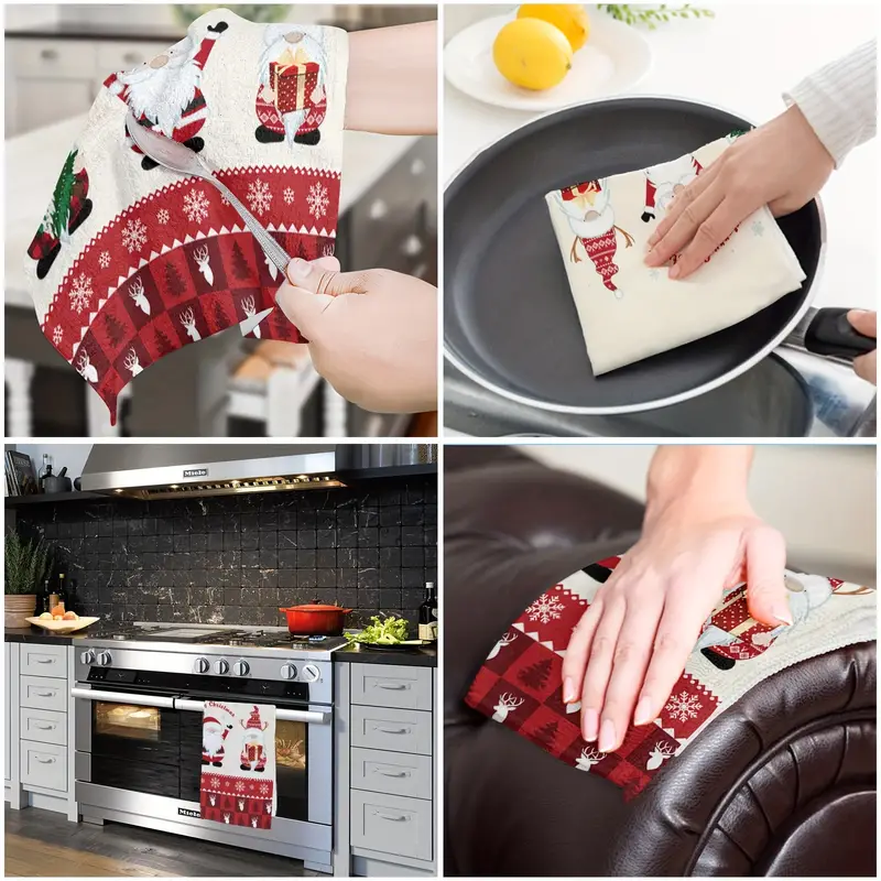 Christmas Pattern Dish Towels, Soft Absorbent Fingertip Towel