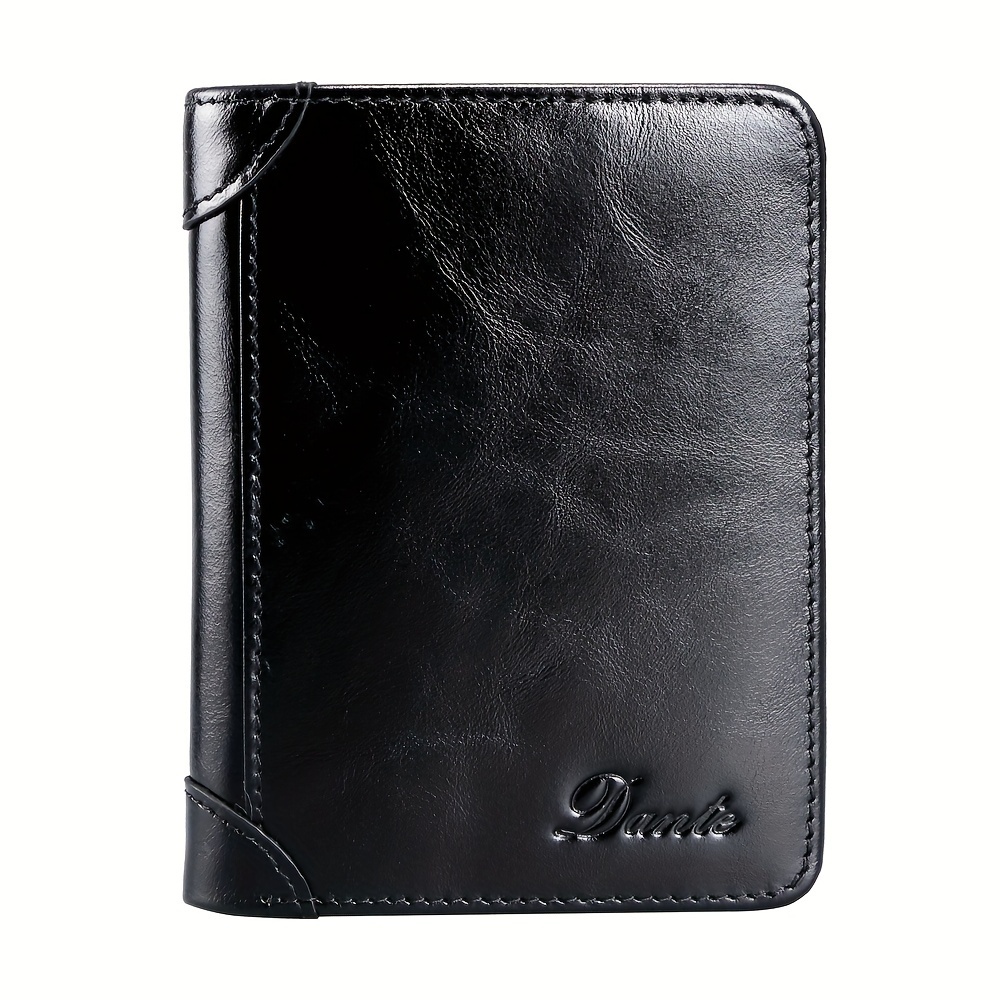 TEMU 1pc Genuine , With Id Window Top Layer Cowhide Rfid Blocking Vintage , Functional Credit