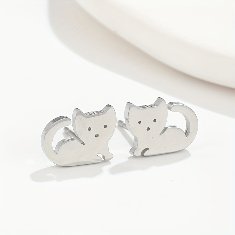 2pcs Pair Men's Style Earring Stud, Mini Animal Cat Earrings