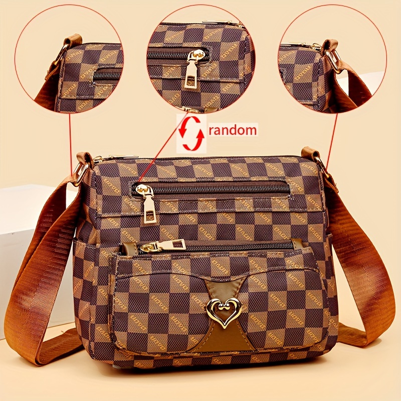 Retro Checkerboard Pattern Sling Bag, Heart Decor Chest Bag, Multi Pockets  Crossbody Bag - Temu