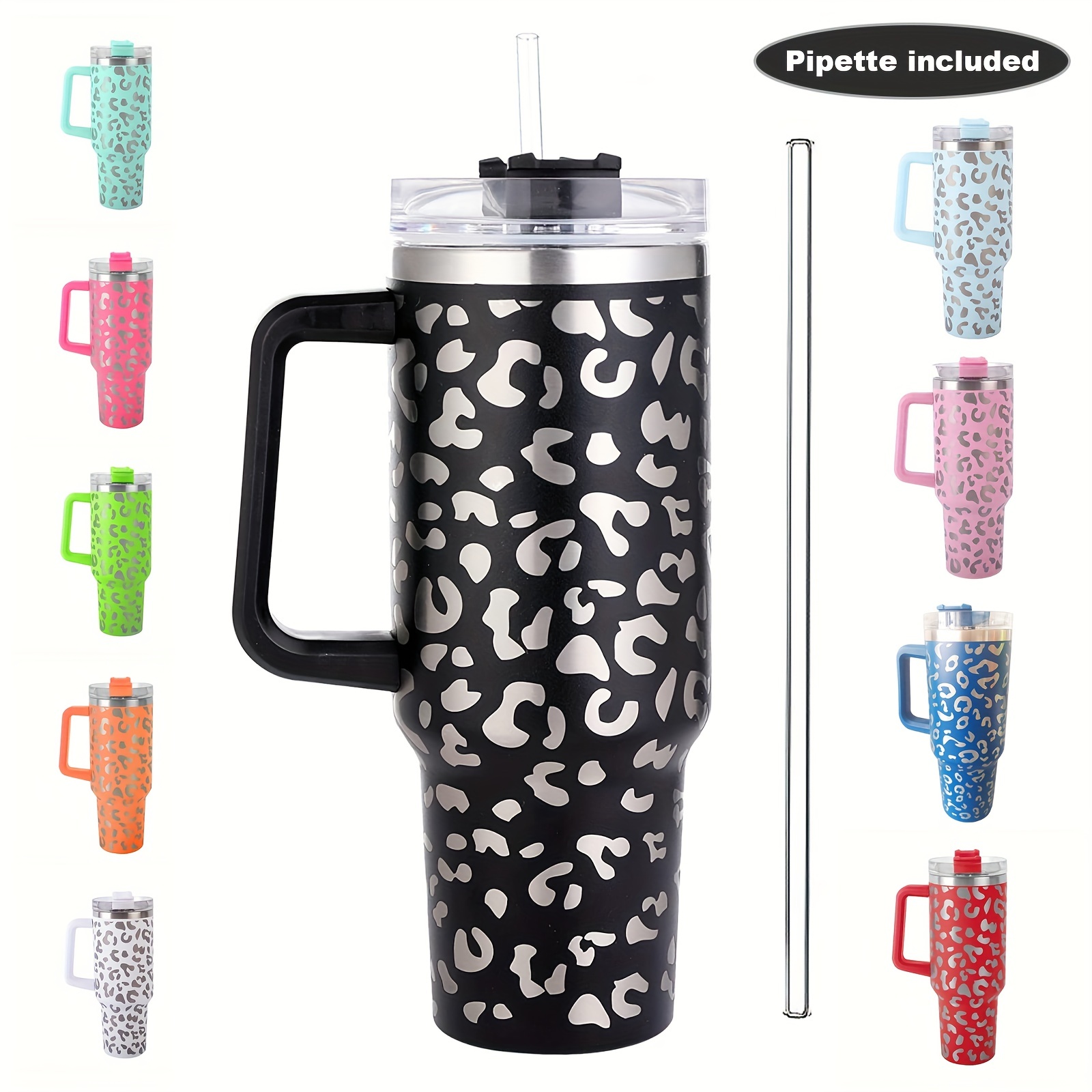 Leopard Print Thermal Cup, Portable Large Capacity Water Bottles