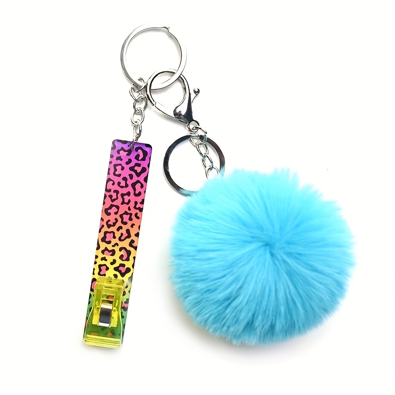 Pom Pom Decor Keychain Cute Plush Ball Sequin Leopard Print - Temu New  Zealand