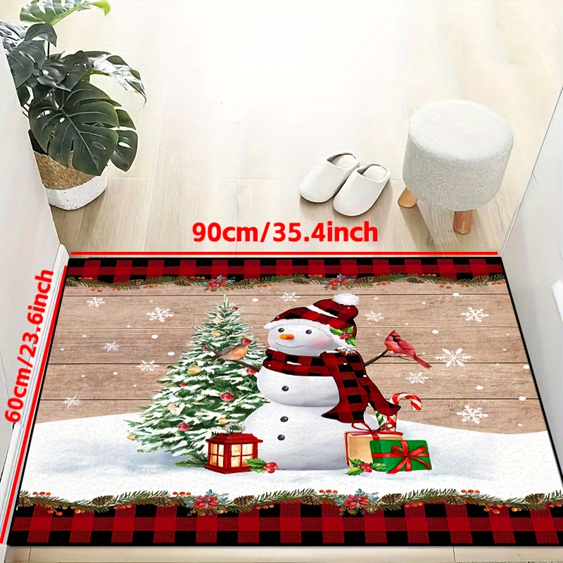 Christmas Door Mat Indoor Entrance Christmas Snowman Xmas Tree Winter Snow  Front Door Mat Non-Slip Absorbent Kitchen Doormat Washable Floor Mats